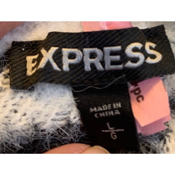 Express Zebra Animal Print Sweater Laced Front Fuzzy Soft Pullover Women's Large - Picture 9 of 10